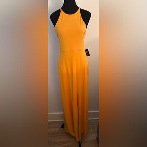 NWT Express yellow halter top dress with front slit Sz Small